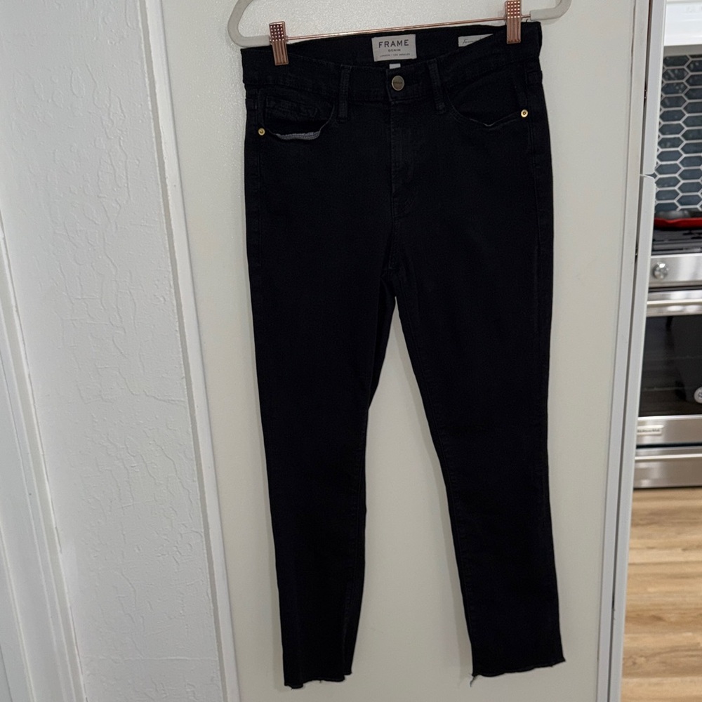 Frame Denim Forever Karlie Black Skinny Jeans with raw hem | 27